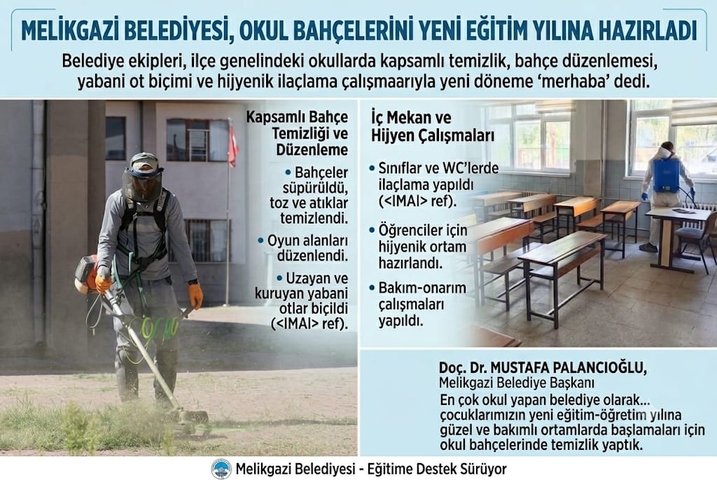 MELİKGAZİ BELEDİYESİ, OKUL BAHÇELERİNİ YENİ EĞİTİM YILINA HAZIRLADI