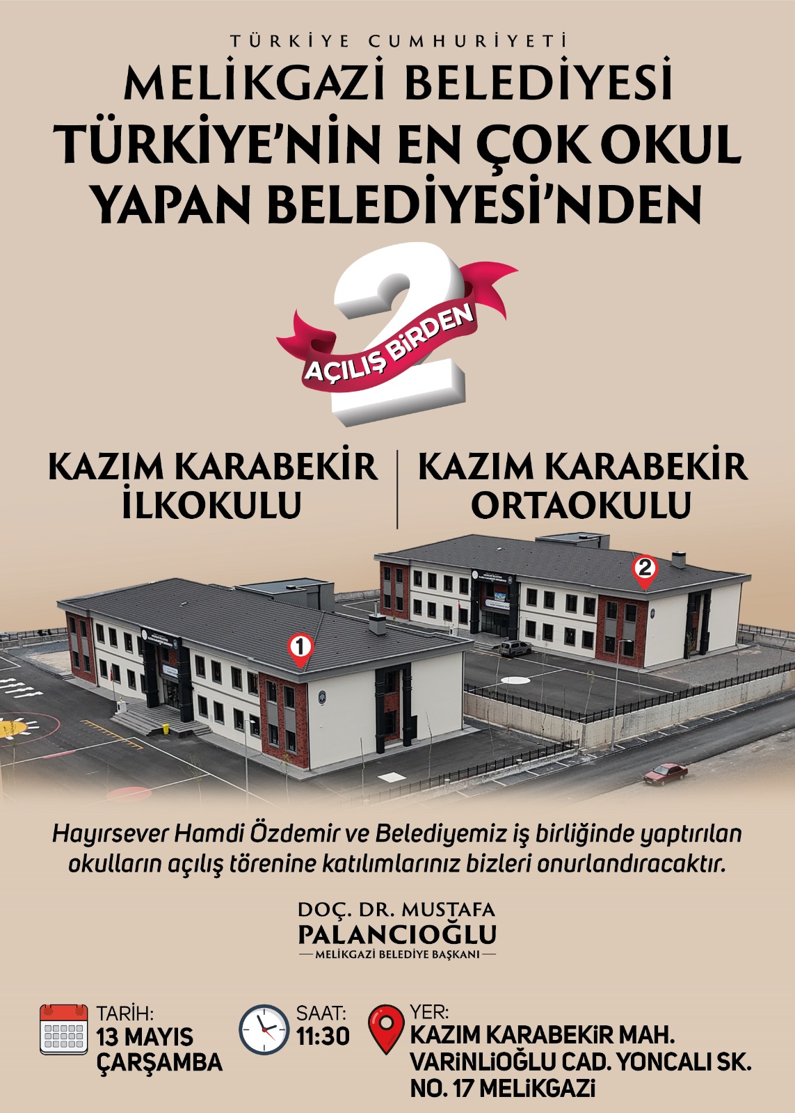 EN ÇOK OKUL YAPAN MELİKGAZİ BELEDİYESİ, KAZIM KARABEKİR’E 2 YENİ OKUL DAHA KAZANDIRDI