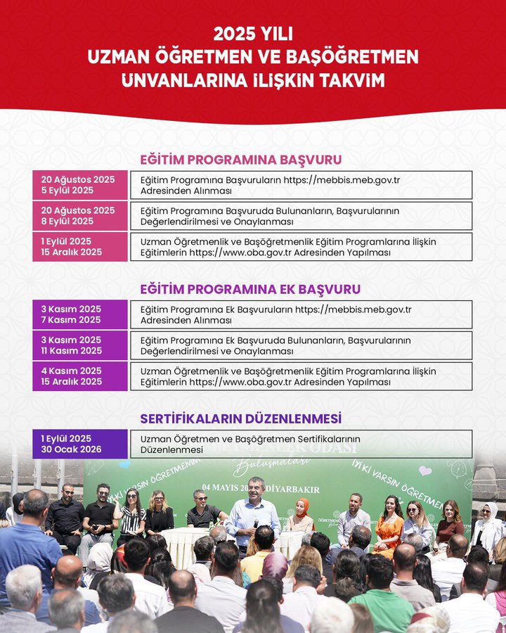 2025 YILI UZMAN ÖĞRETMENLİK VE BAŞÖĞRETMENLİK TAKVİMİ YAYIMLANDI