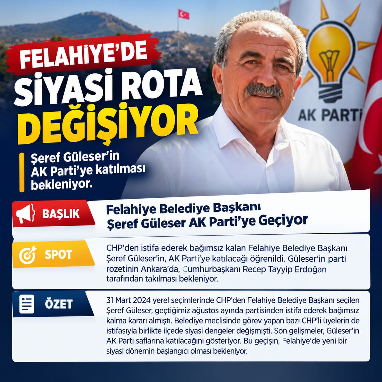 FELAHİYE’DE SİYASİ ROTA DEĞİŞİYOR: GÜLESER’DEN AK PARTİ’YE GEÇİŞ HAZIRLIĞI