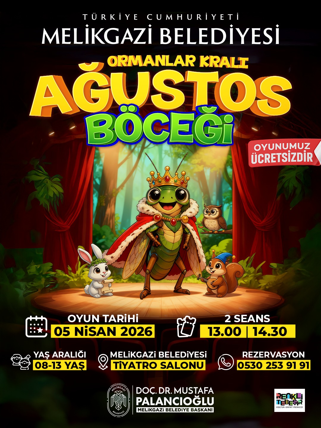 MELİKGAZİ’DE TİYATRO PERDELERİNİ MİNİK SANATSEVERLER İÇİN AÇIYOR