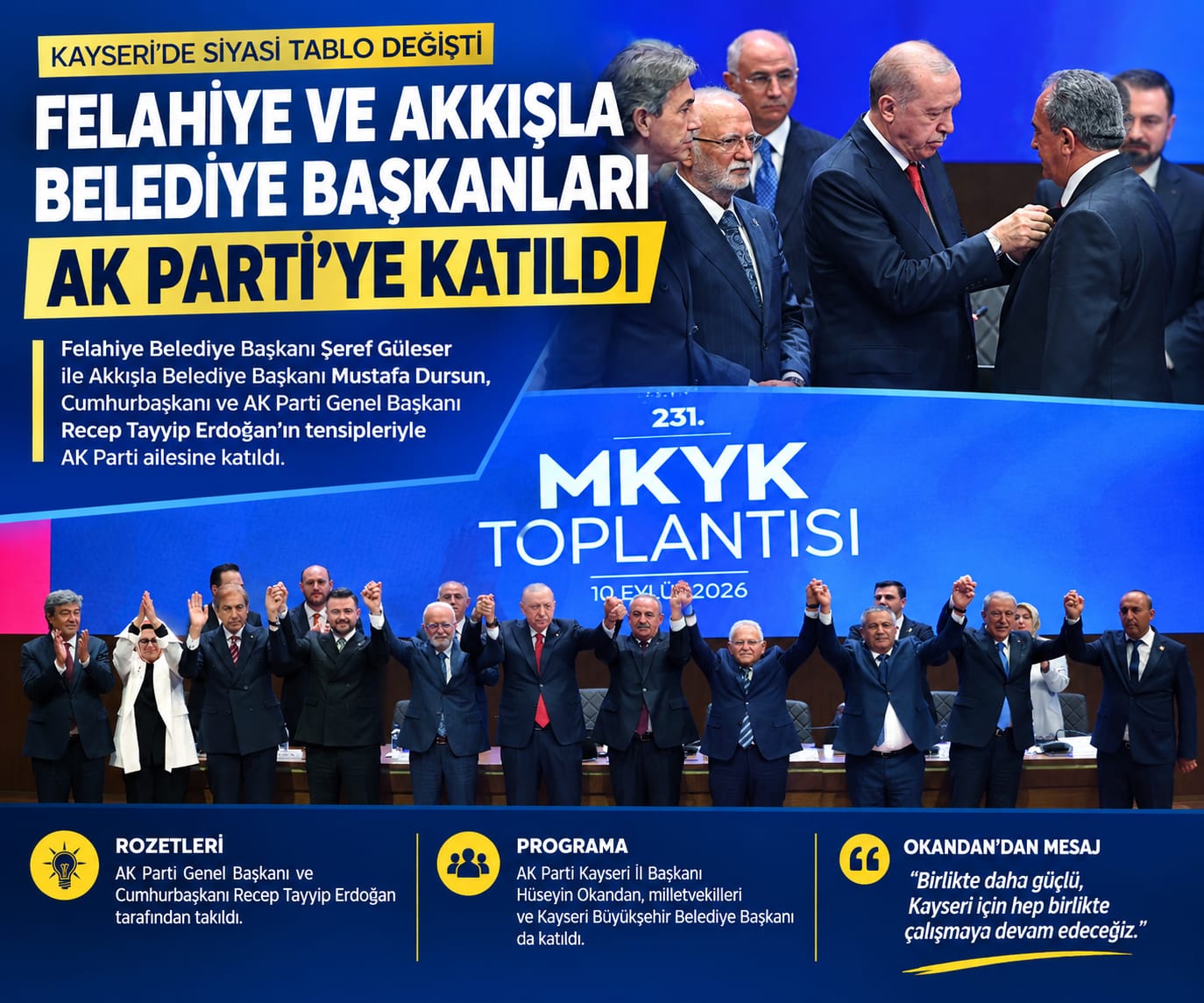 FELAHİYE VE AKKIŞLA BELEDİYE BAŞKANLARI AK PARTİ’YE KATILDI